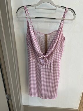 RESA Pink Gingham Tie-Front Slip Dress